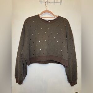Zara Brown Cropped Sweatshirt with Gold Accents